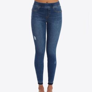 SPANX Women's Distressed Skinny Jeans in Deep Blue, size Medium